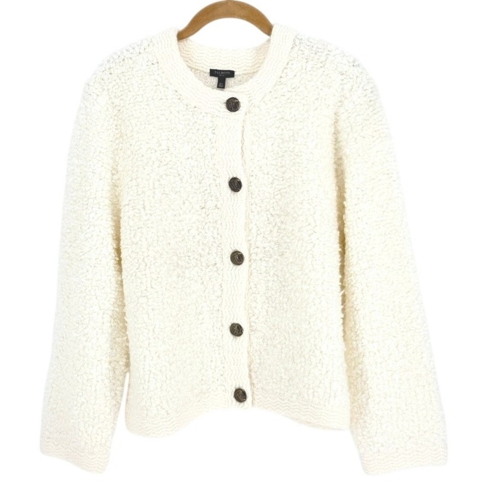 Talbots Chunky Knit Boucle Minimalist Cardigan Size XLP Office Preppy Classic